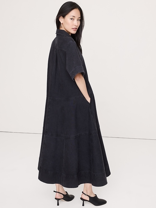 Image number 3 showing, Denim Trapeze Maxi Shirt Dress