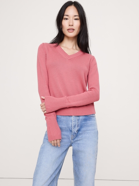 Larkspur Cotton-Silk V-Neck Sweater