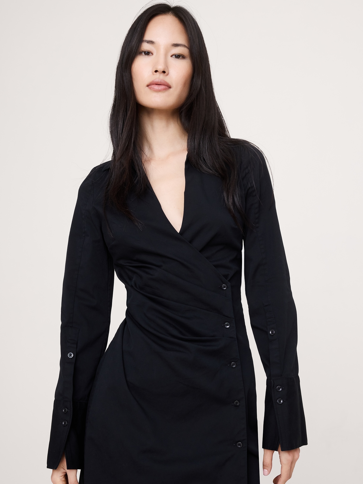 Image number 4 showing, Stretch-Cotton Ruched Mini Shirt Dress