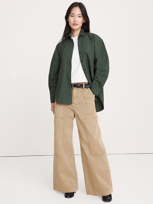 Oversized Cotton Poplin Utility Pocket Shirt
