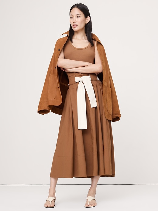 Stretch-Cotton Belted Maxi Skirt