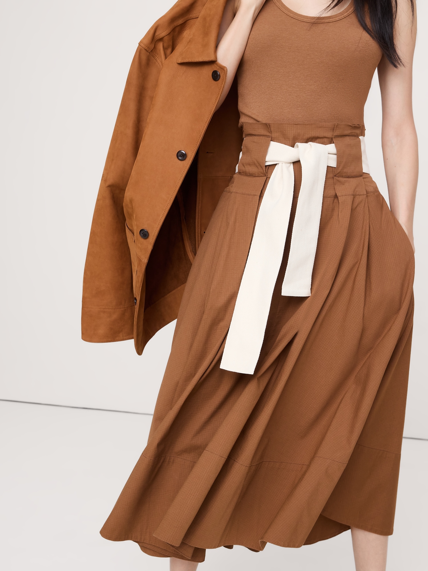 Image number 4 showing, Stretch-Cotton Belted Maxi Skirt