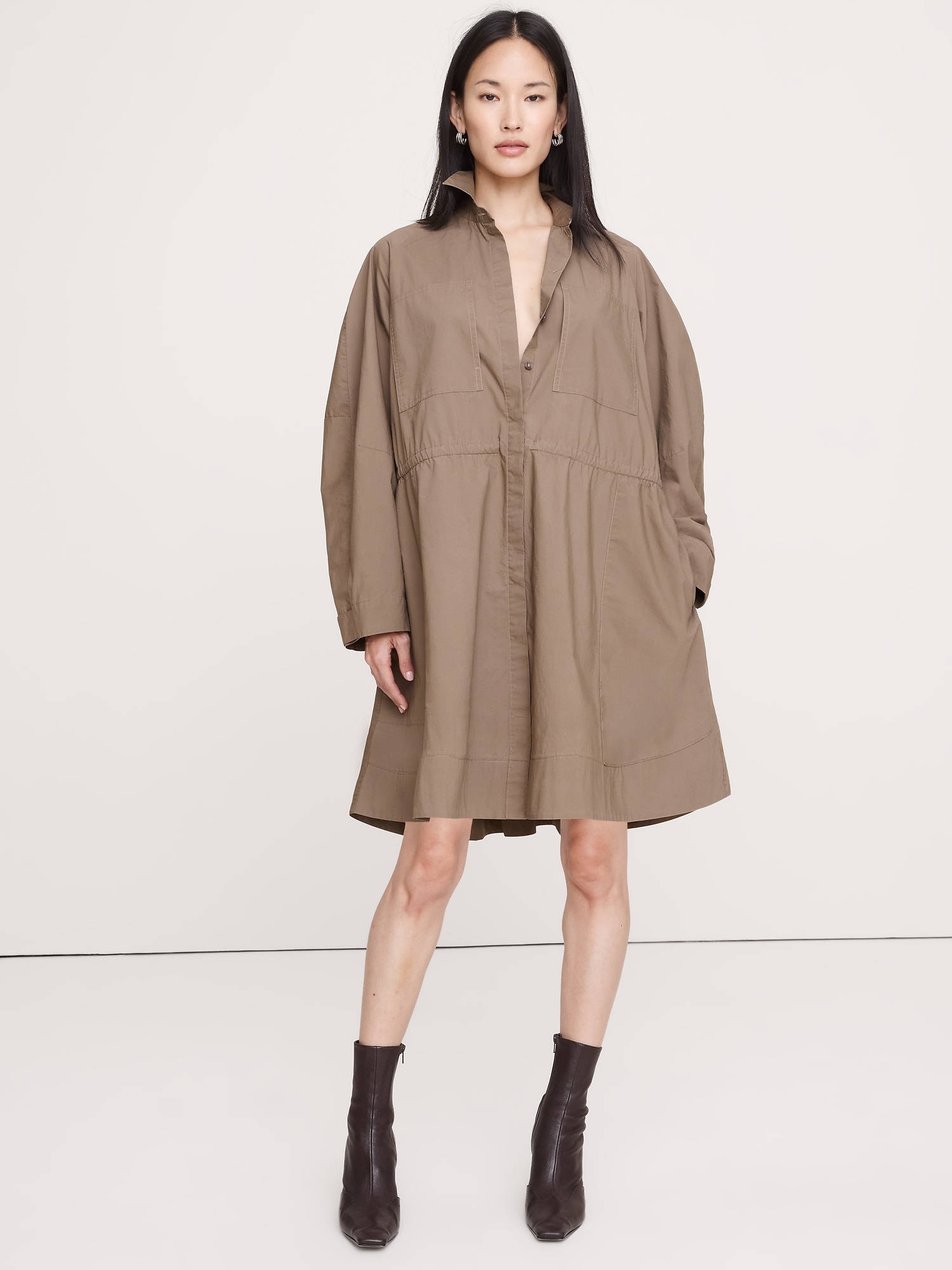 Cotton Poplin Mini Shirtdress