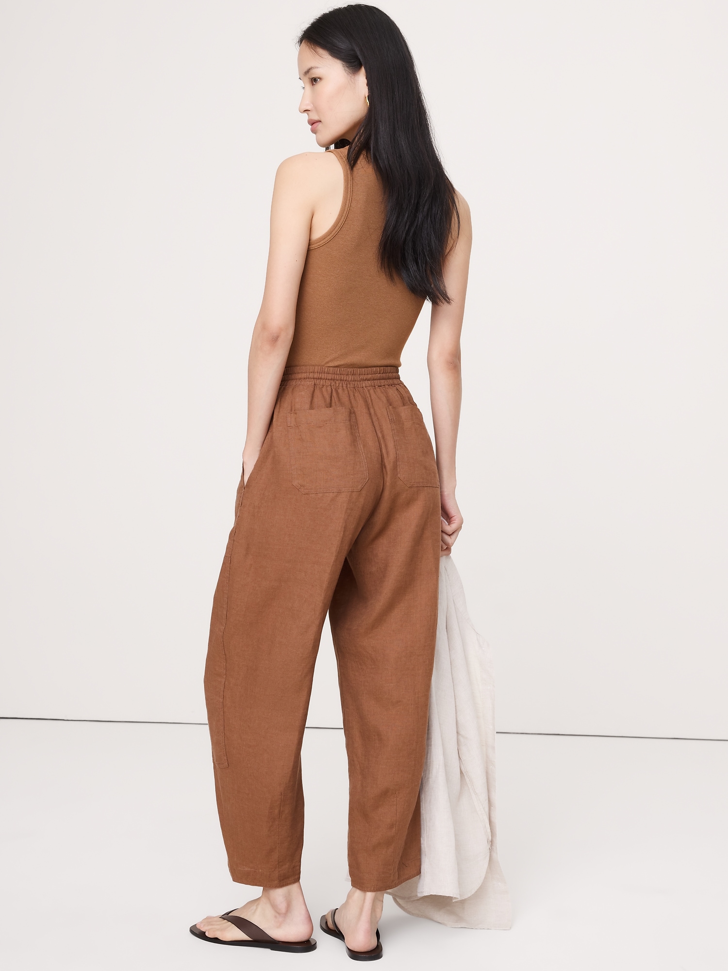 Image number 3 showing, Barrel-Leg Pull-On Pant in Linen