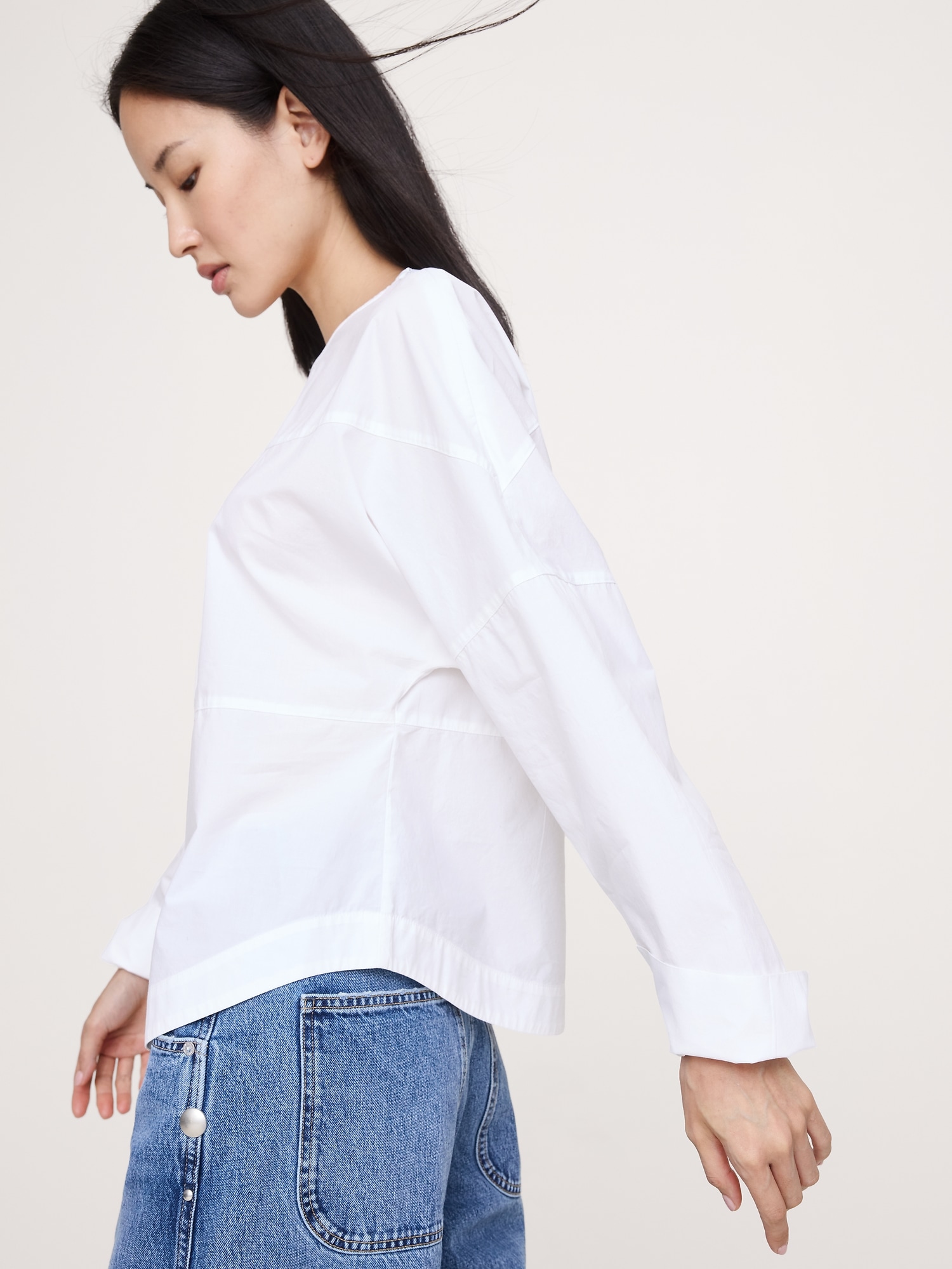 Image number 4 showing, Cotton Poplin Paneled Dolman Top