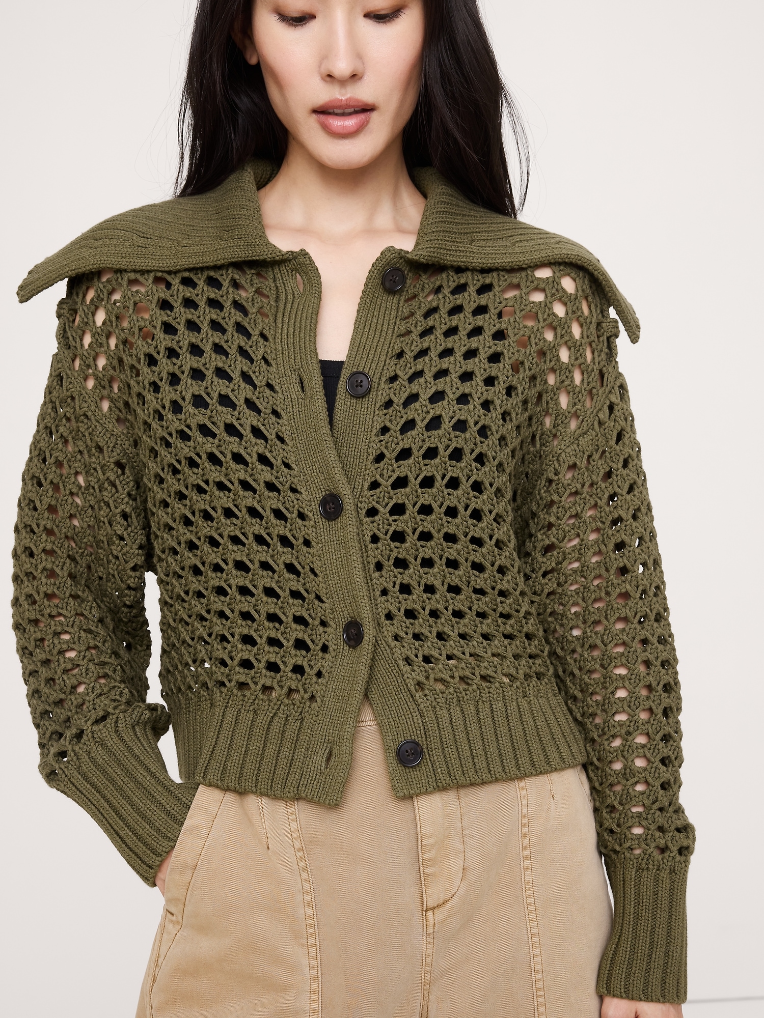 Image number 4 showing, Cotton Open-Stitch Cardigan