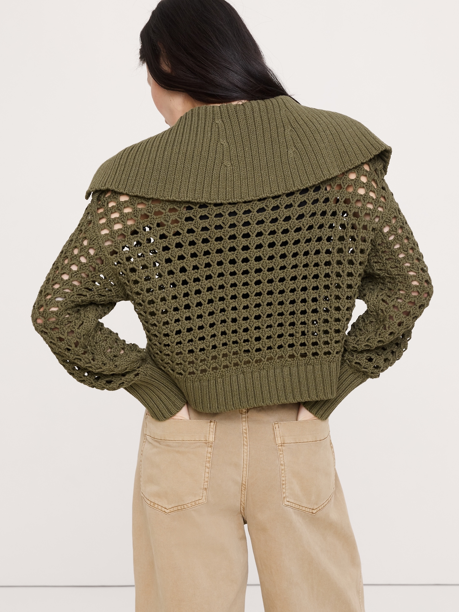 Image number 3 showing, Cotton Open-Stitch Cardigan