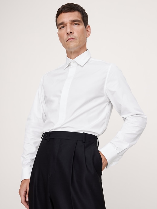 Slim-Fit Cotton Poplin Tuxedo Shirt with Spread Collar