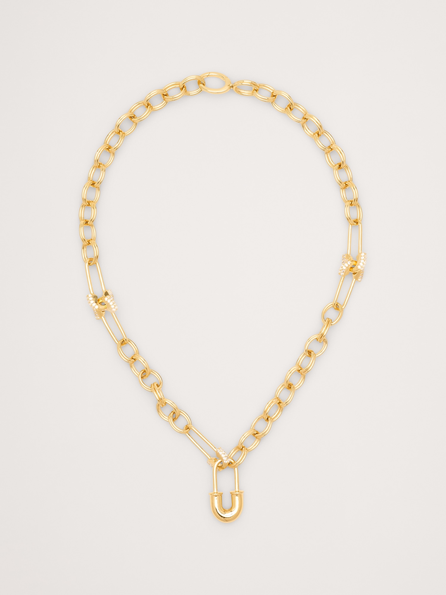 Rhinestone Safety Pin Chain Necklace