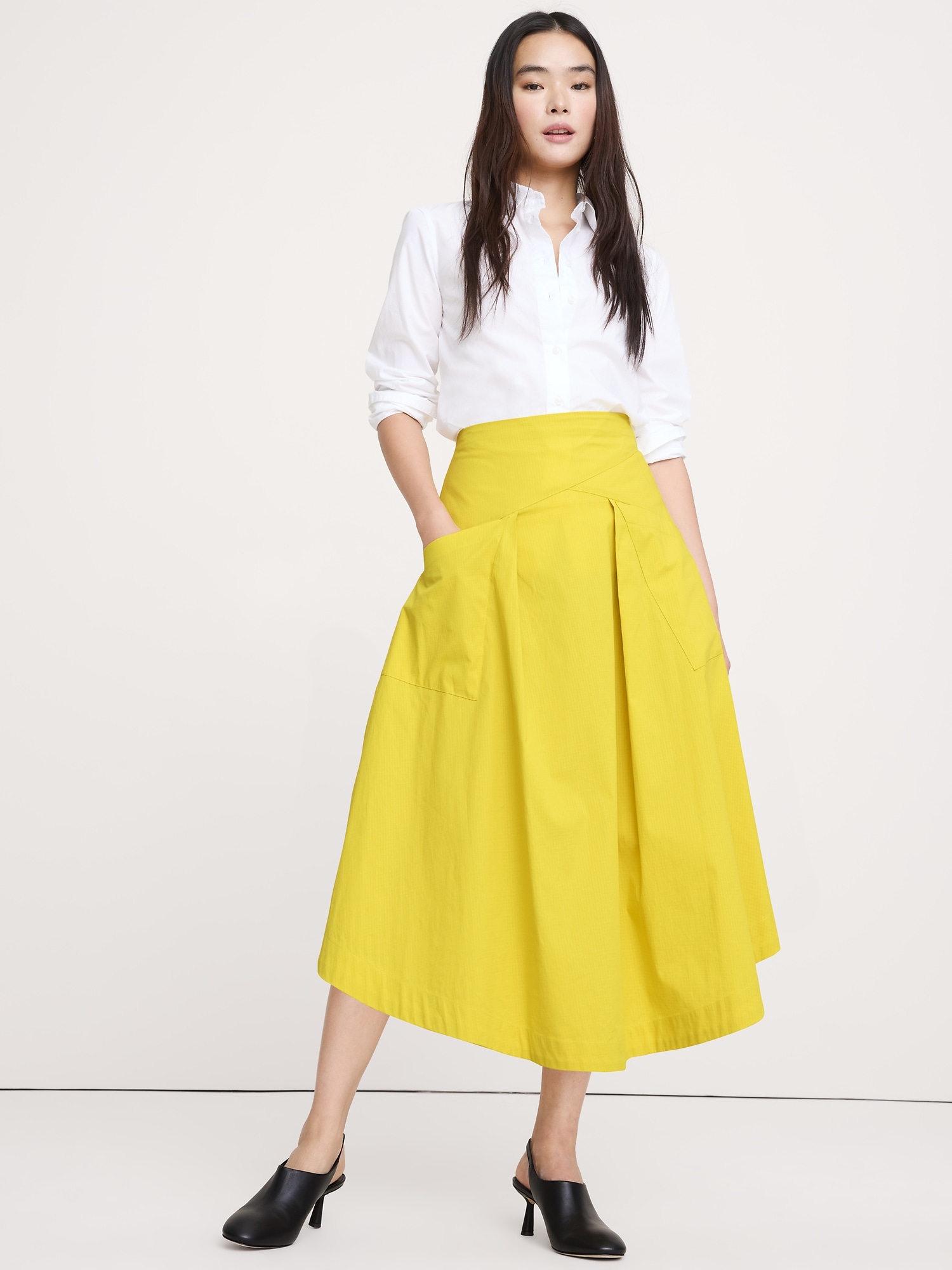 Stretch-Cotton Drop-Waist Maxi Skirt