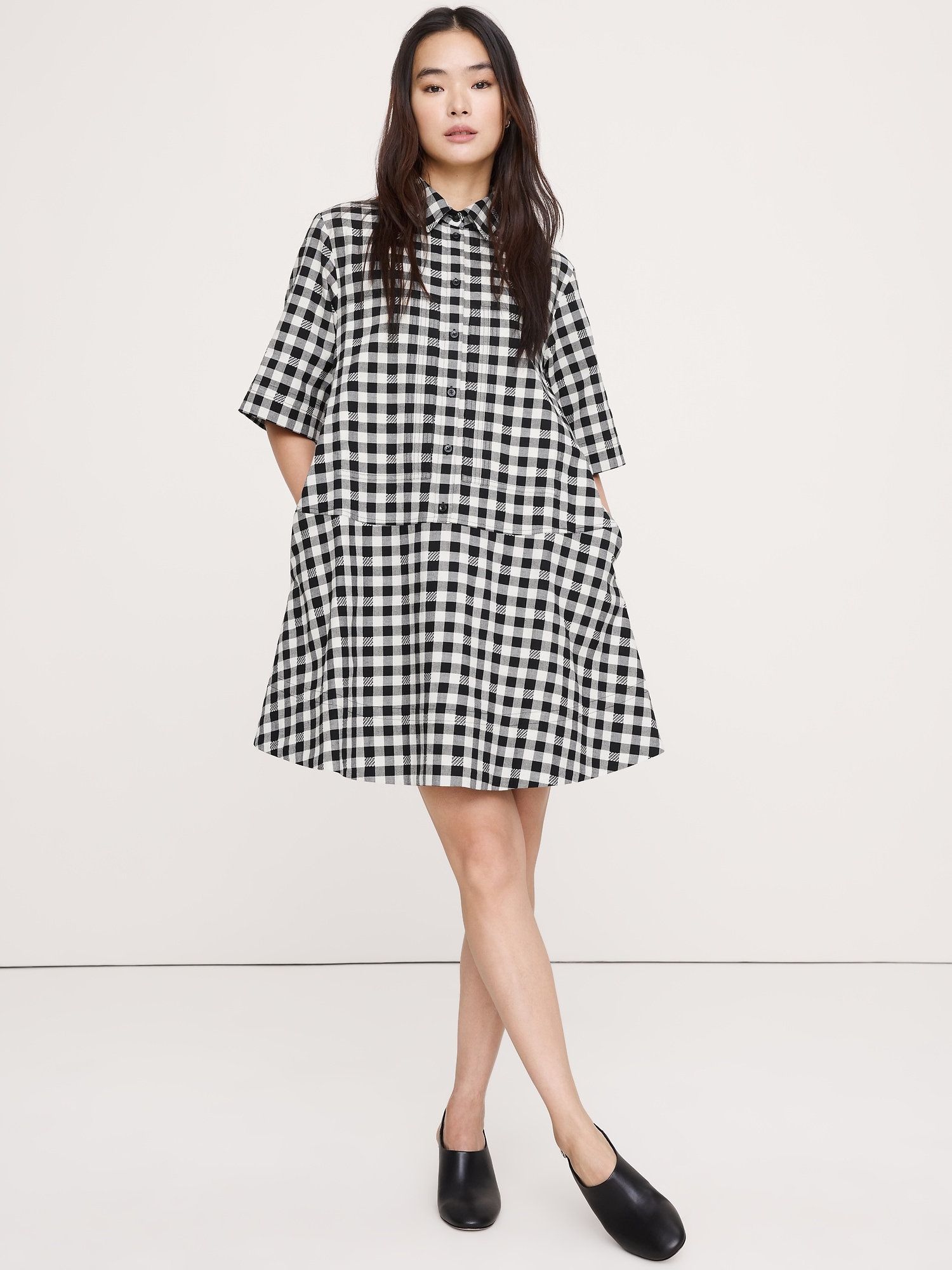 Cotton Poplin Trapeze Mini Shirt Dress