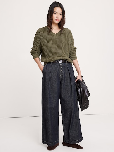 Chunky Cotton V-Neck Sweater