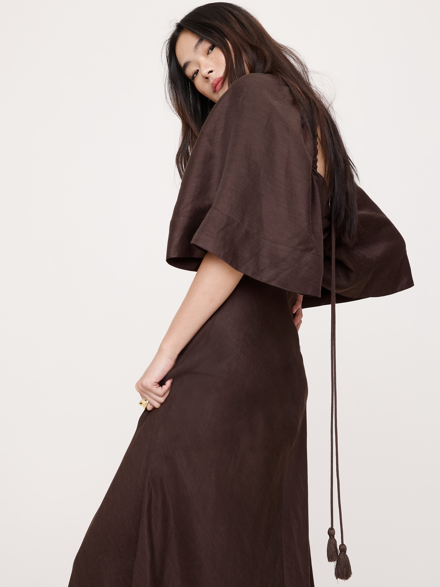 Image number 4 showing, Viscose-Linen Flutter-Sleeve Maxi Dress