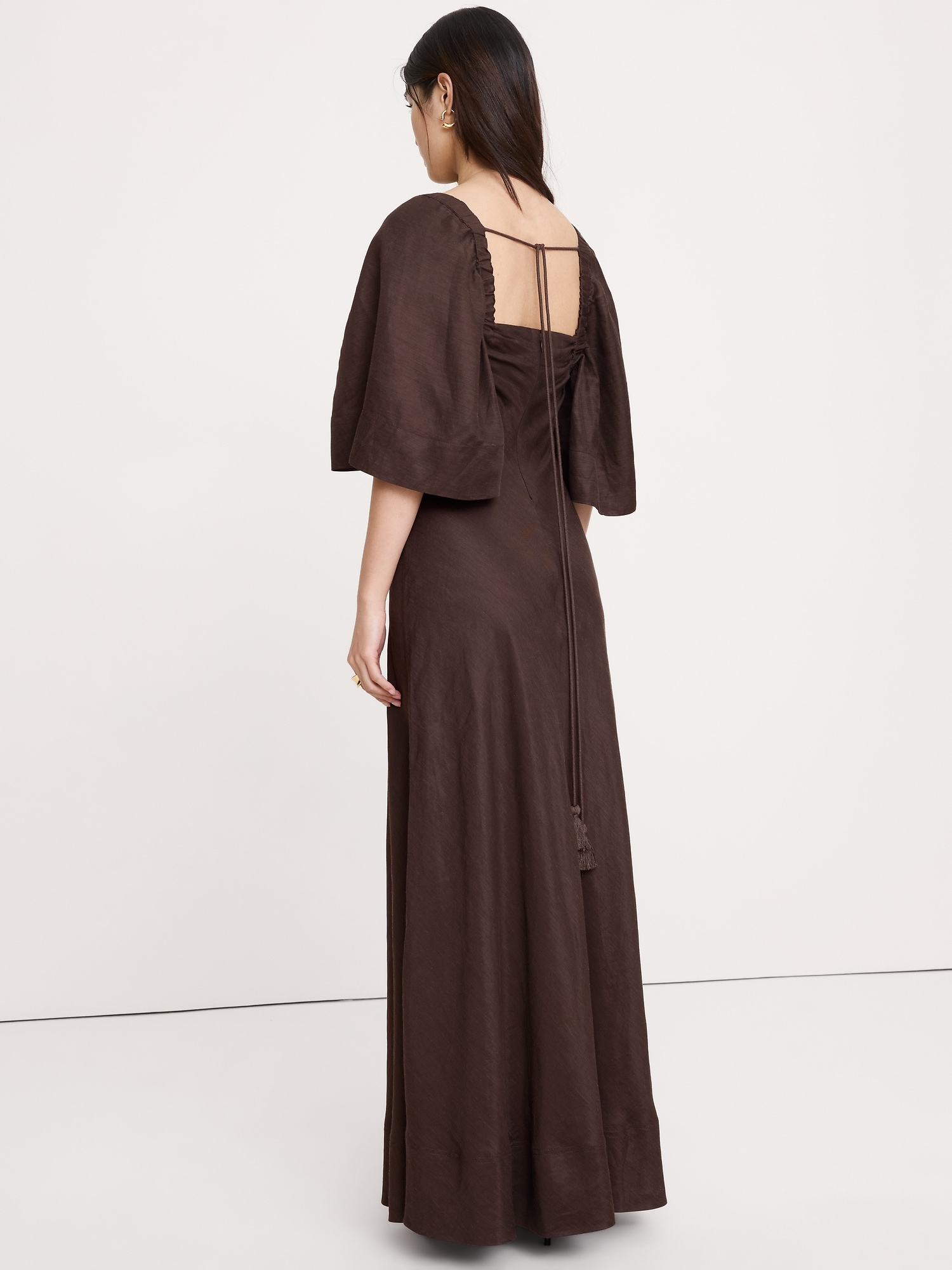 Image number 3 showing, Viscose-Linen Flutter-Sleeve Maxi Dress