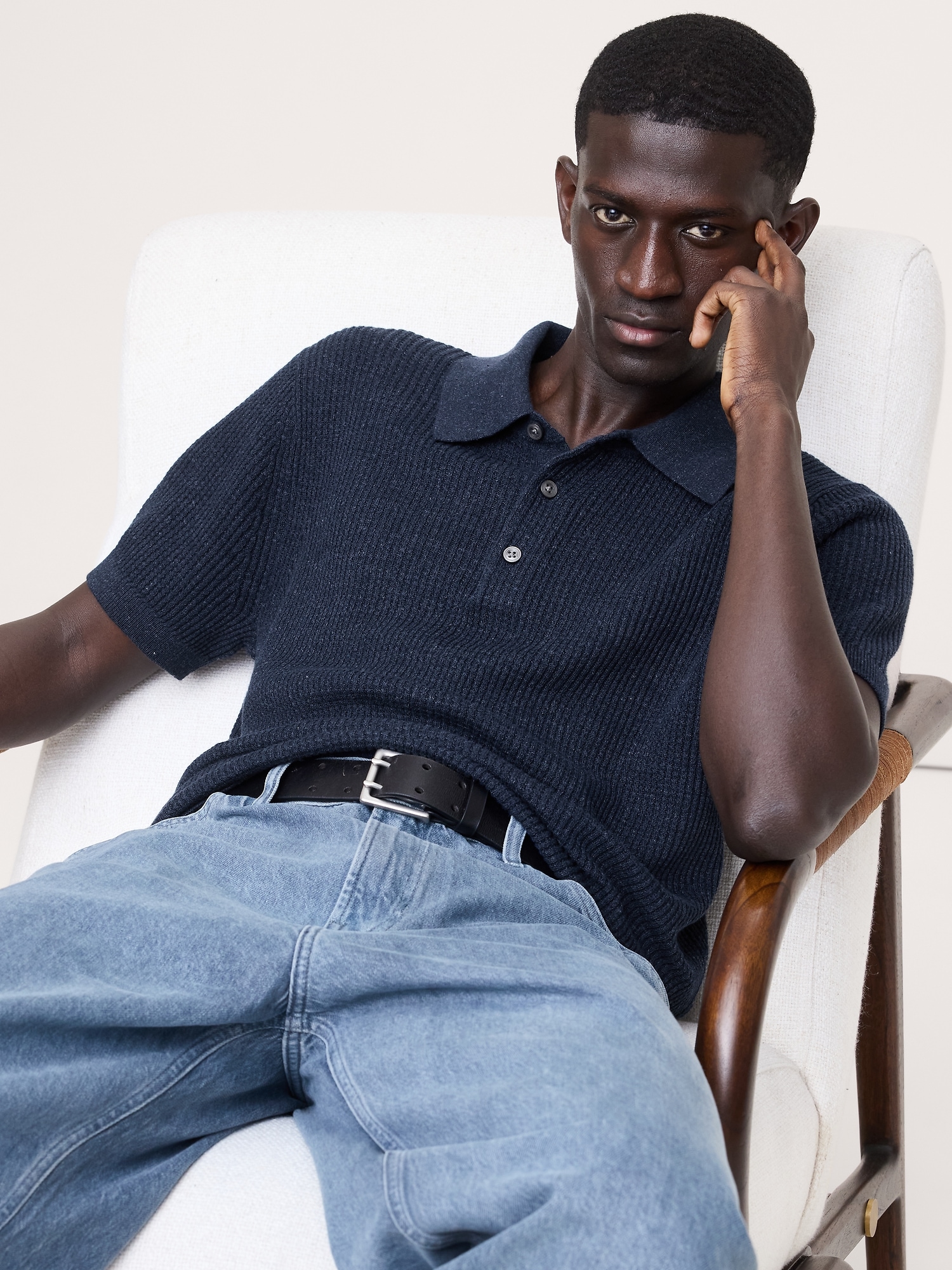 Linen-Cotton Sweater Polo