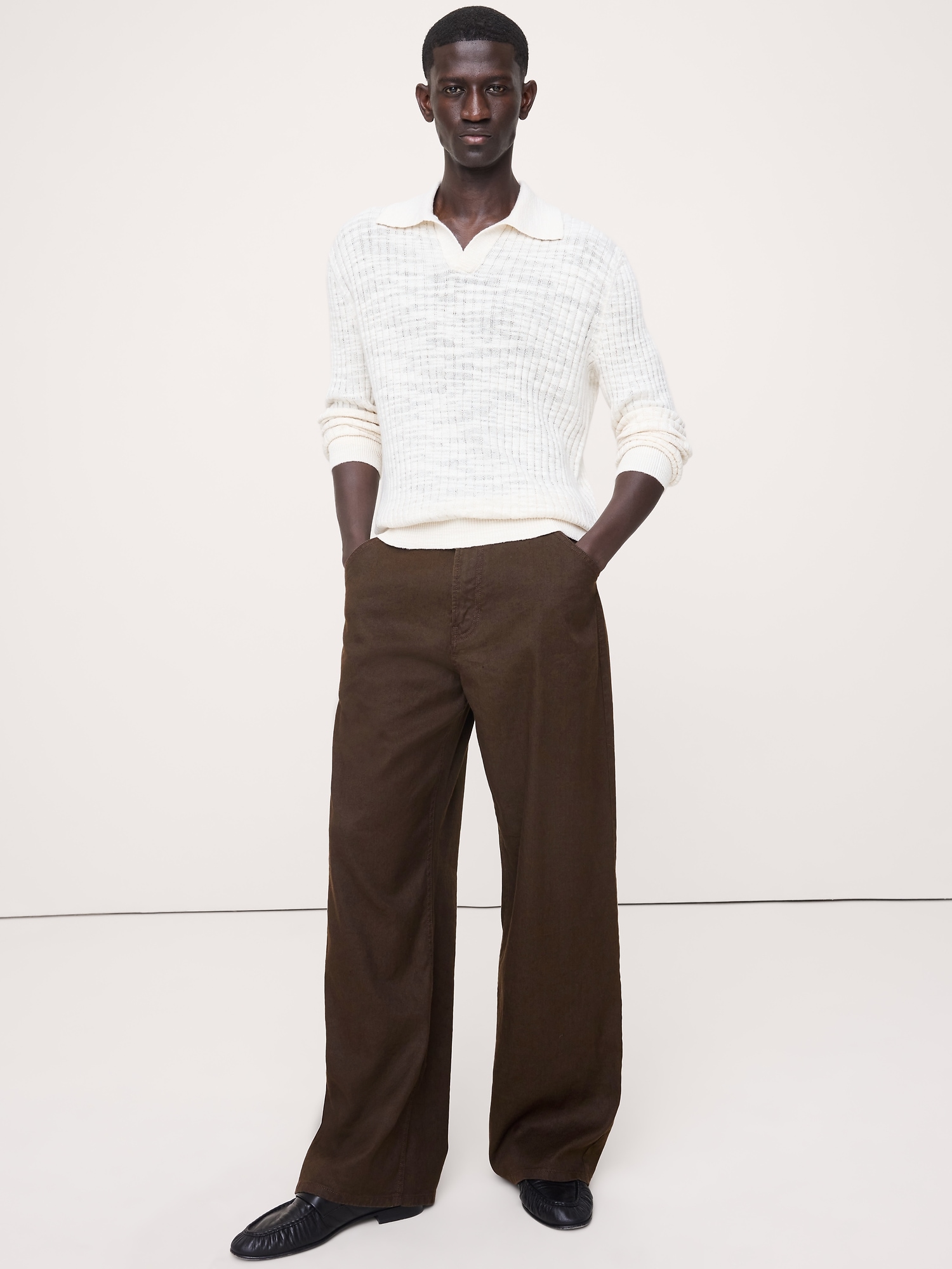Loose Italian Linen-Cotton Pull-On Pant