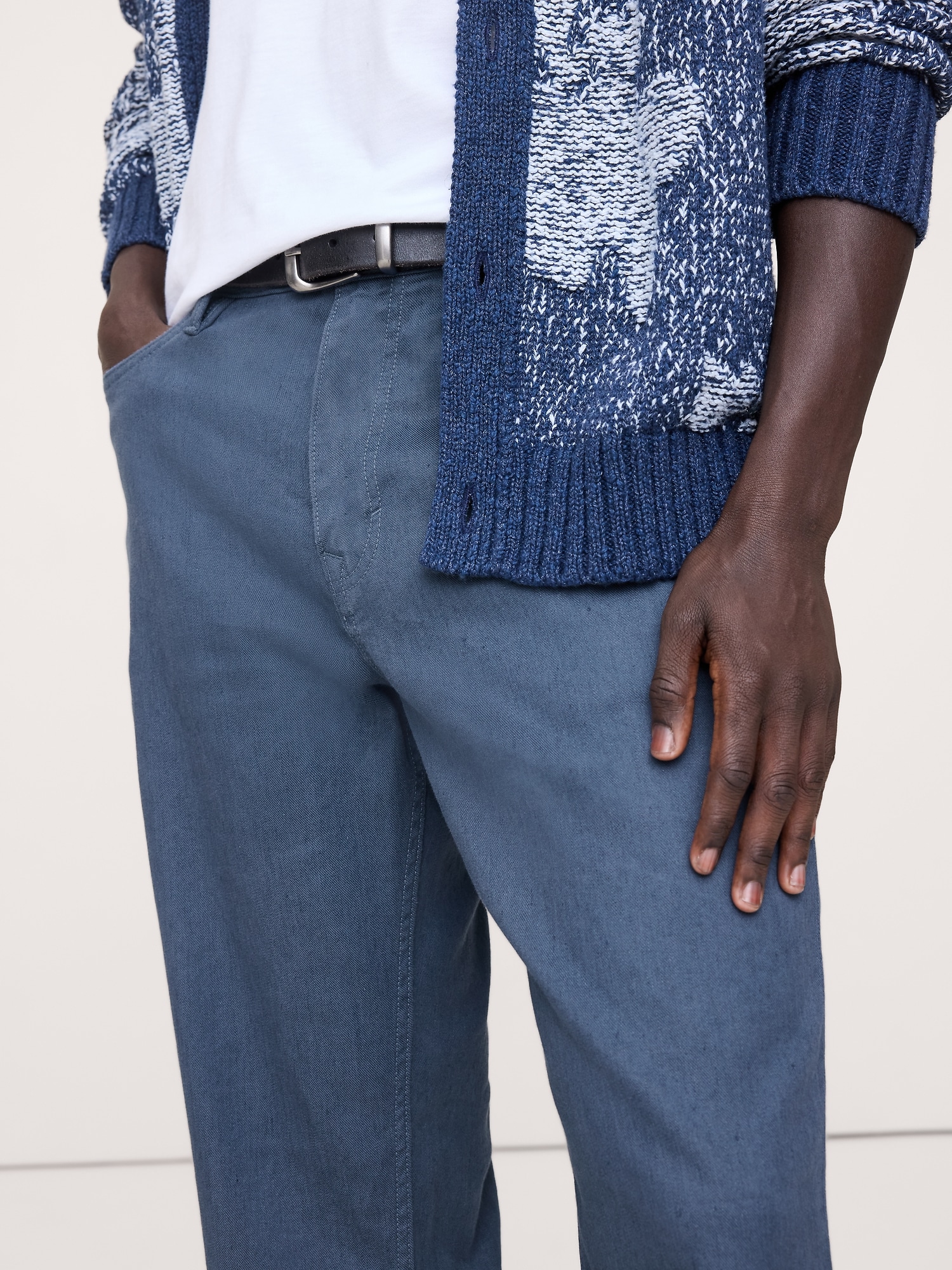 Мужские брюки Banana Republic Straight Linen-Cotton Traveler Pant, цвет: Синий серый — фото 3
