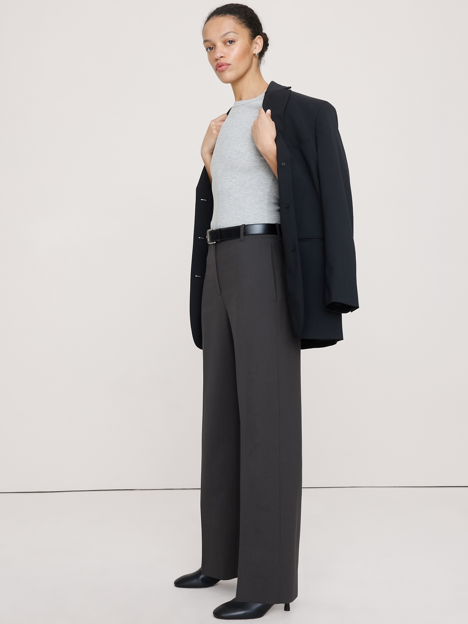 High-Rise Modern Straight Italian Wool Pant