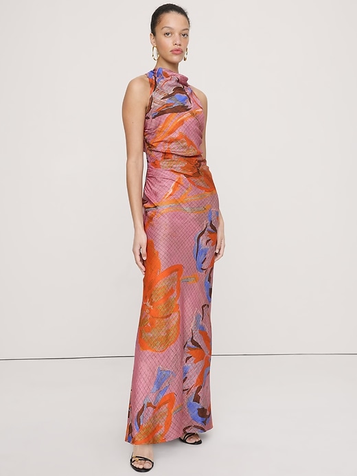 Viscose-Linen Cowl-Neck Dress