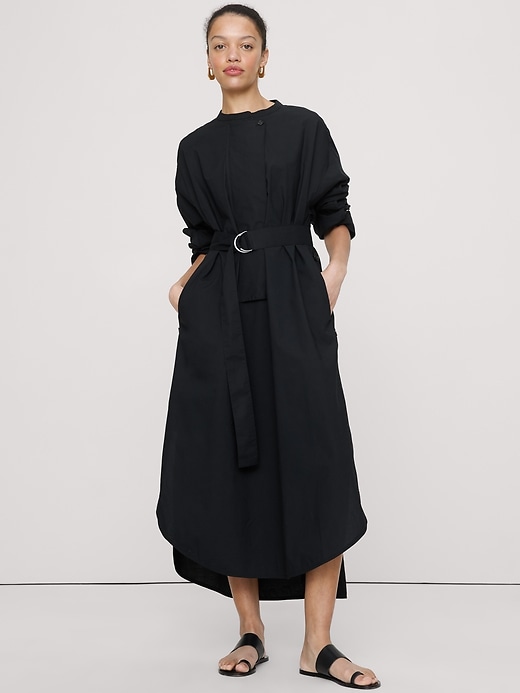 Cotton Poplin Big-Button Shirt Dress
