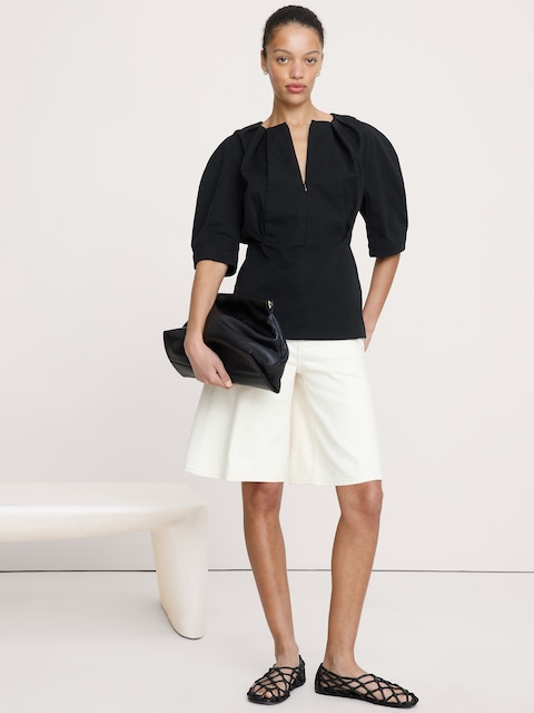 Soft Cotton Zip-Neck Top