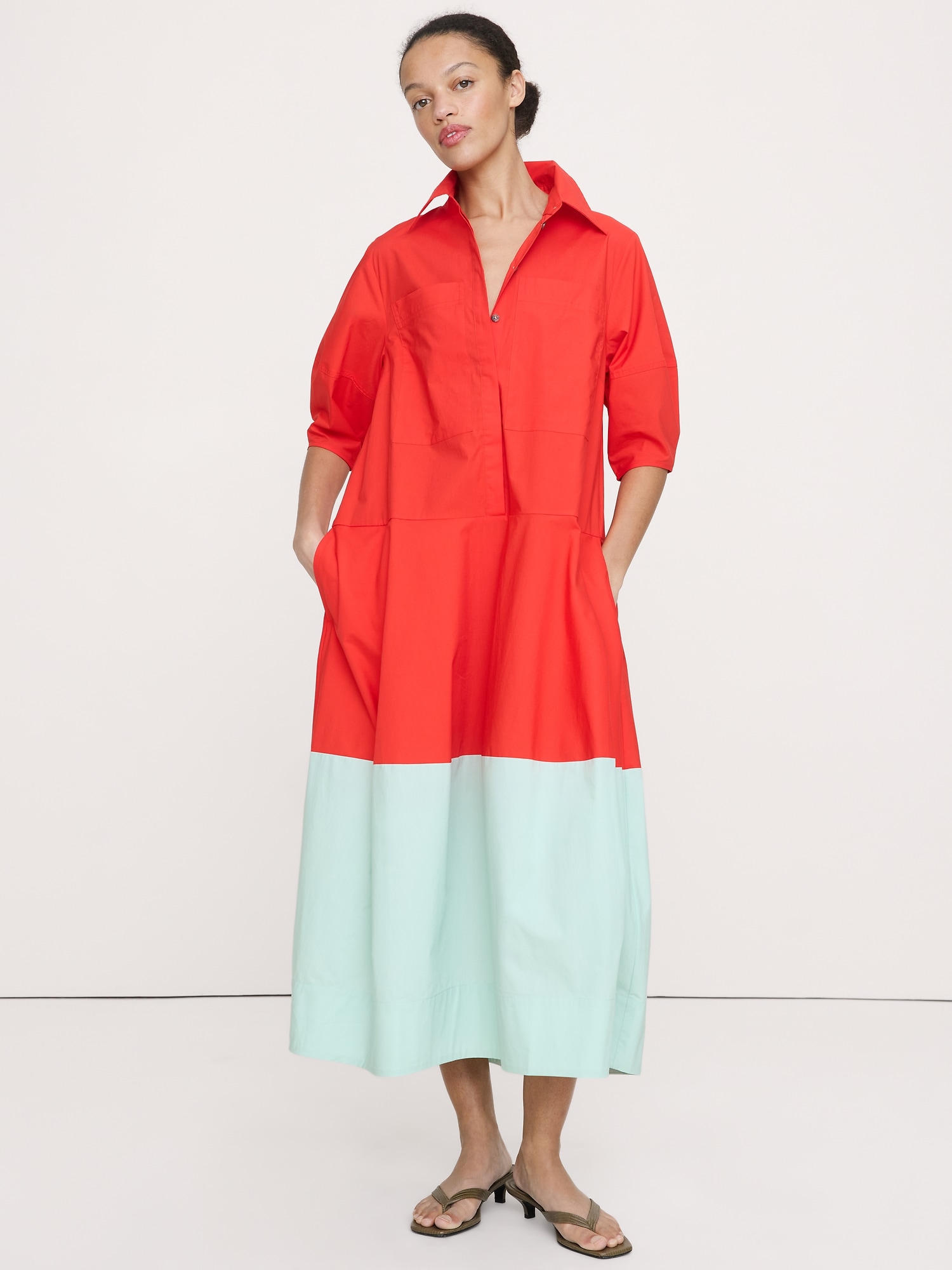 Cotton Poplin Barrel Shirt Dress