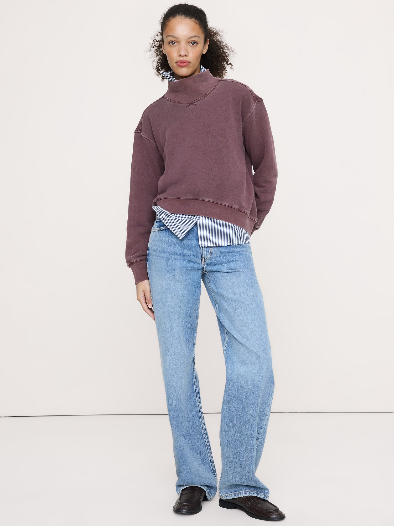 French Terry Mock-Neck Sweatshirt