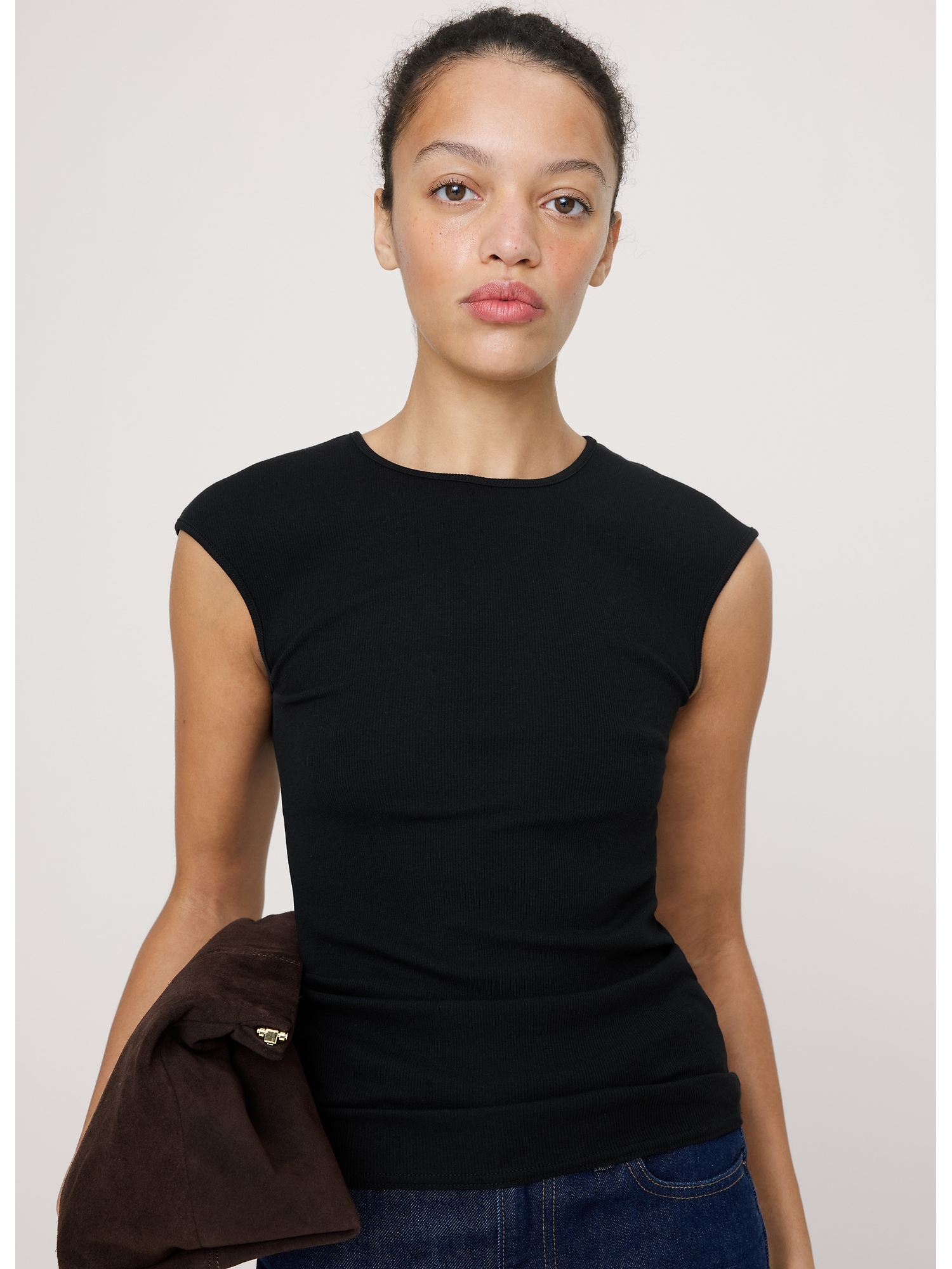 Ribbed Cap-Sleeve T-Shirt