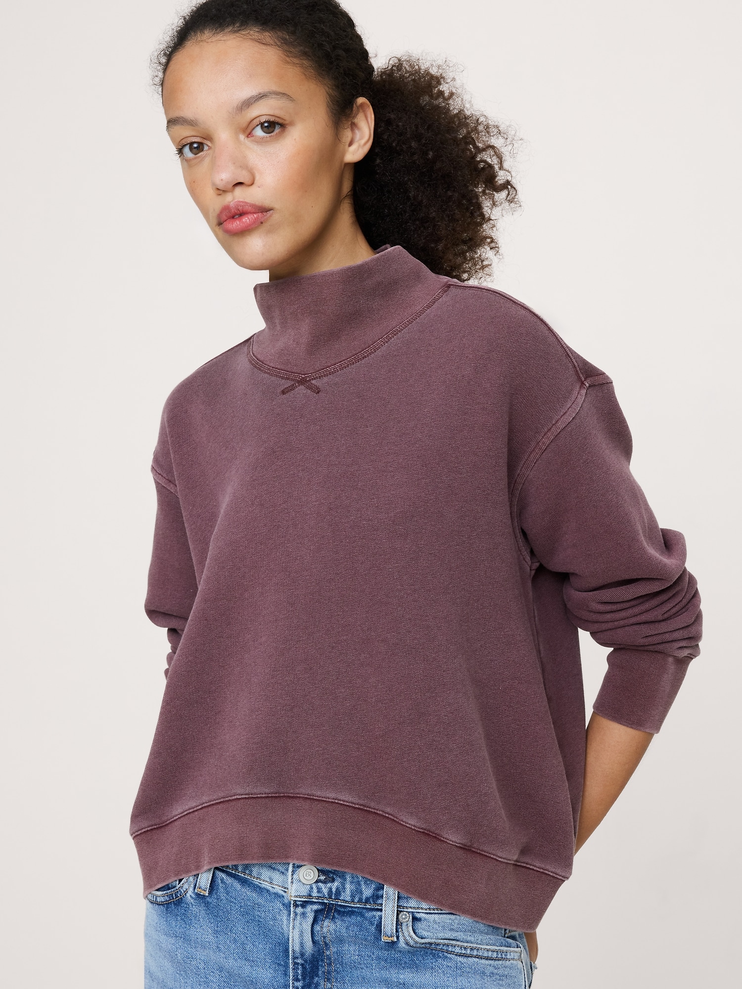 Image number 3 showing, French Terry Mock-Neck Sweatshirt