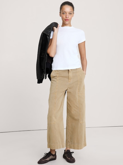 Airy Cotton Mock-Neck T-Shirt