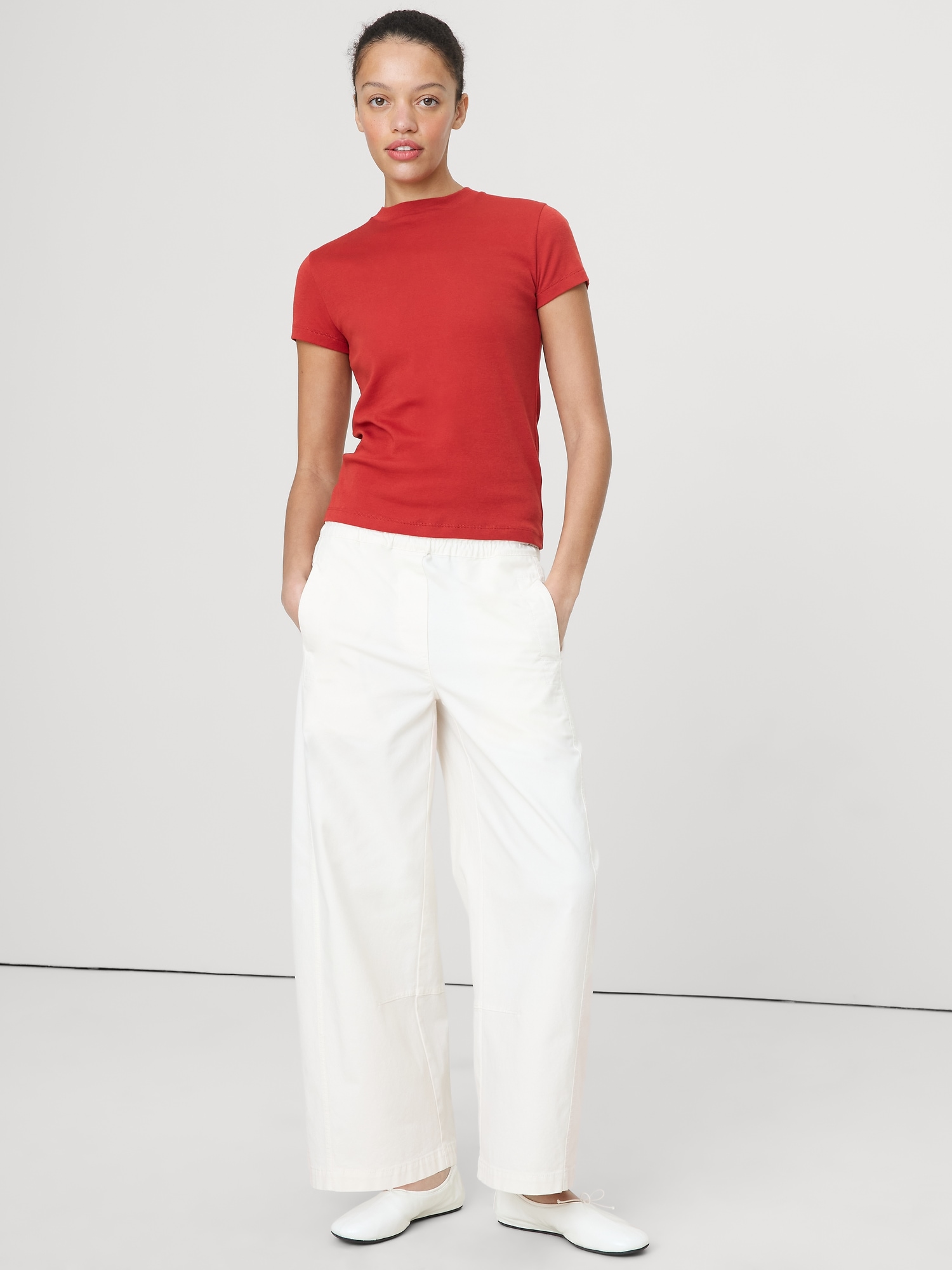 Baby Rib Cotton Mock-Neck T-Shirt