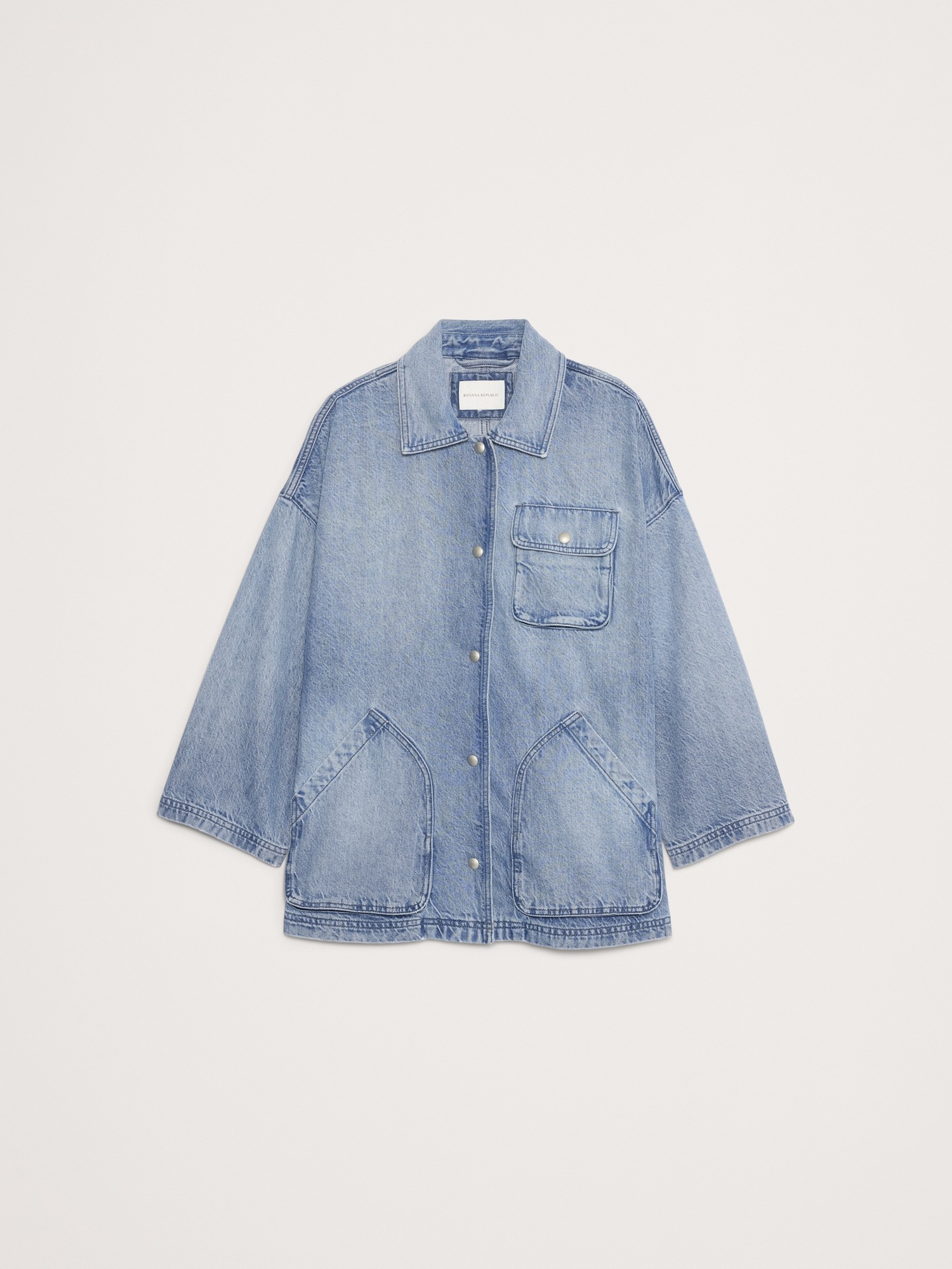 Женская куртка Banana Republic Washed Cotton Chore, цвет: Светлая варка джинсовый — фото 4