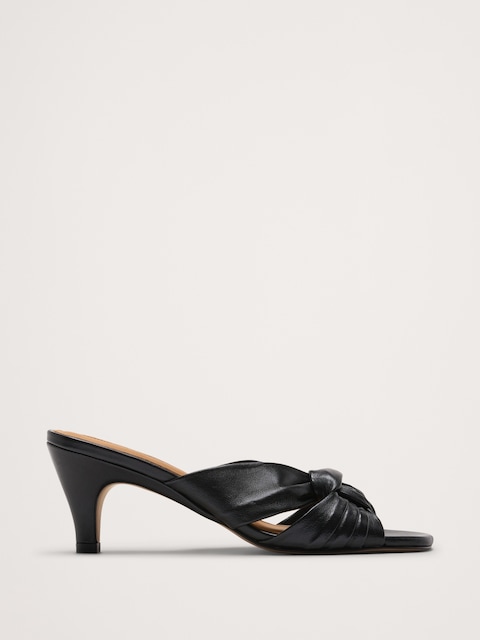 Italian Leather Soft-Knot Heeled Sandal