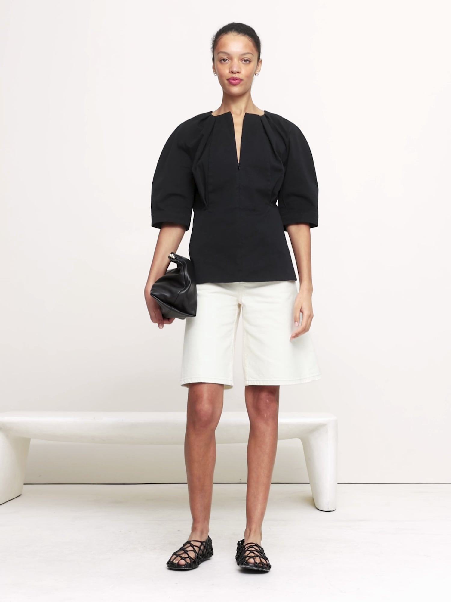 Soft Cotton Zip-Neck Top | Banana Republic