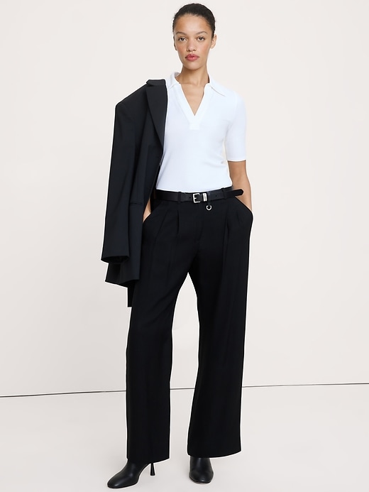 Ribbed Elbow-Sleeve Polo