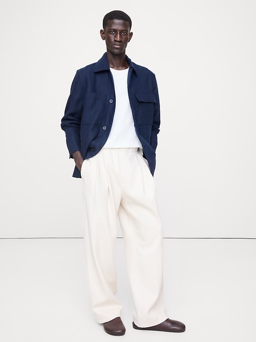Crinkle Cotton-Wool Pleated Pull-On Pant