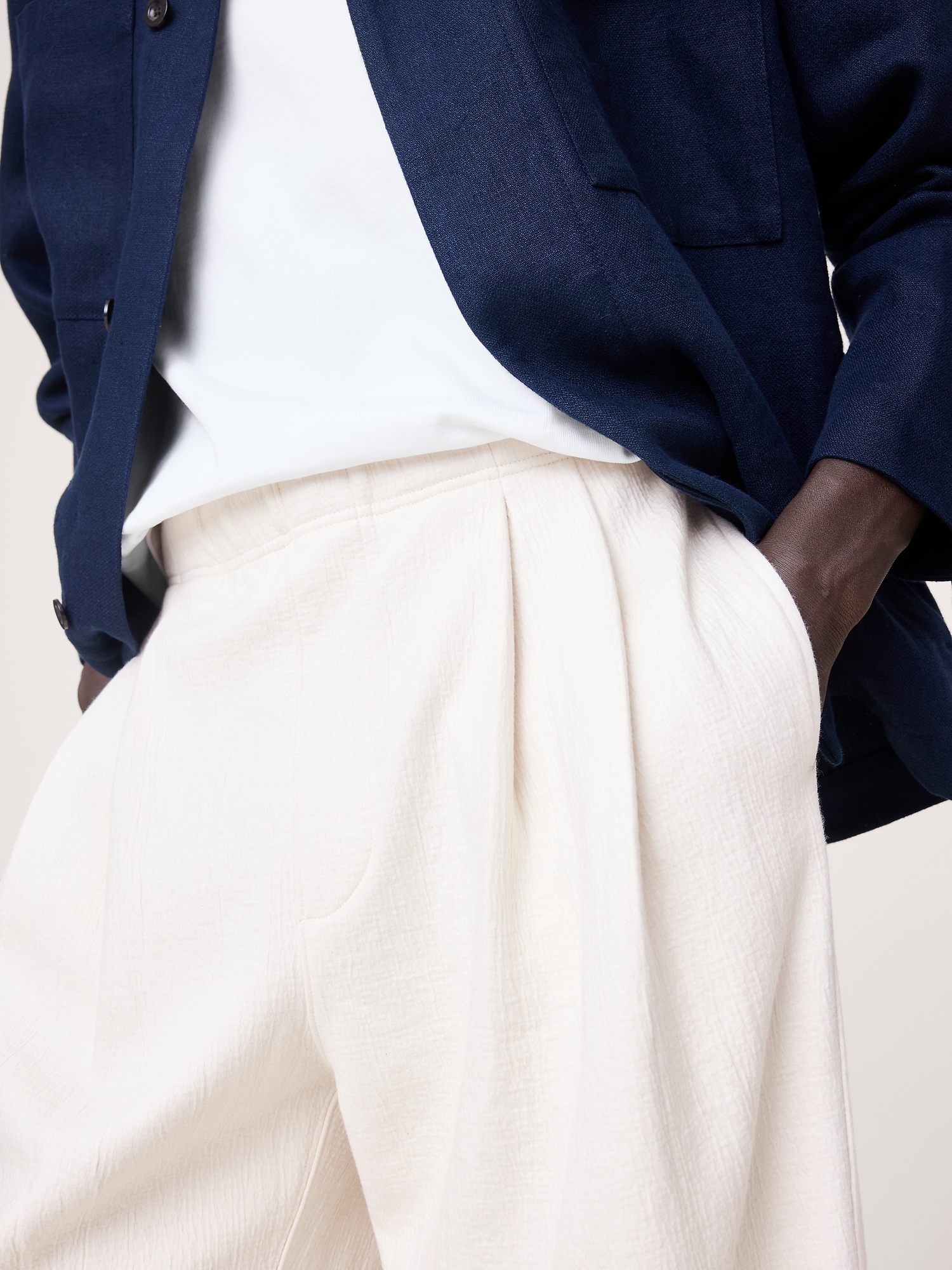 Image number 3 showing, Crinkle Cotton-Wool Pleated Pull-On Pant