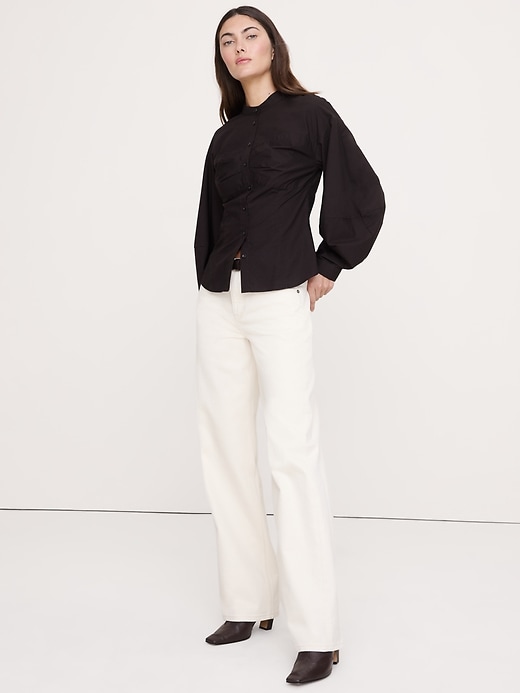 Cotton Poplin Balloon-Sleeve Shirt