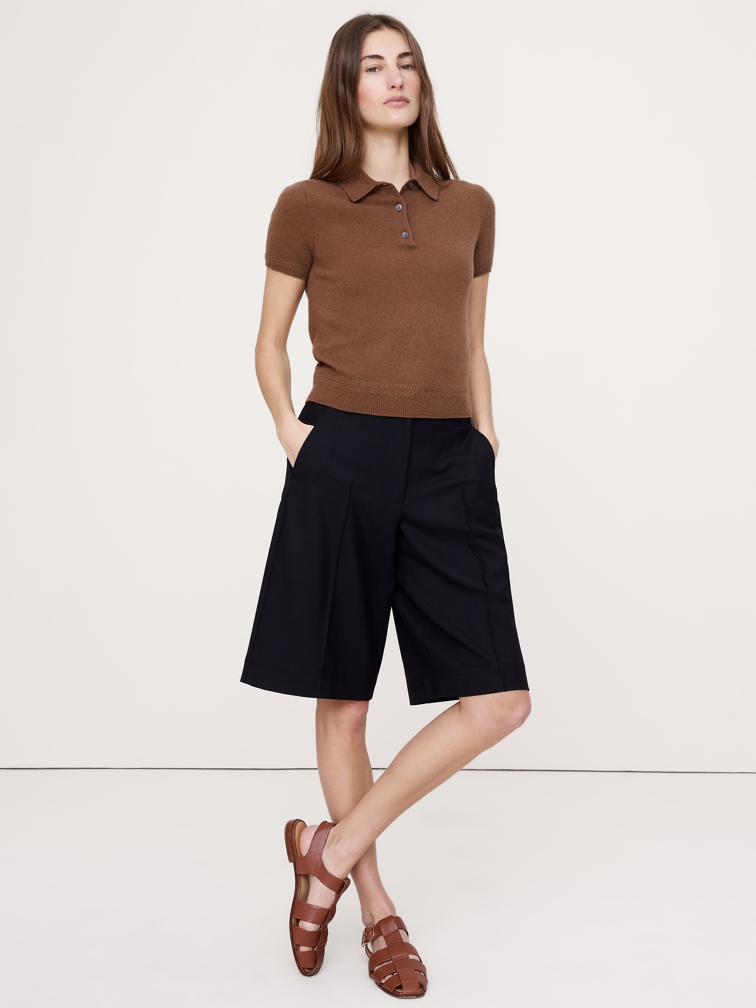 Lightweight Cashmere Short-Sleeve Sweater Polo