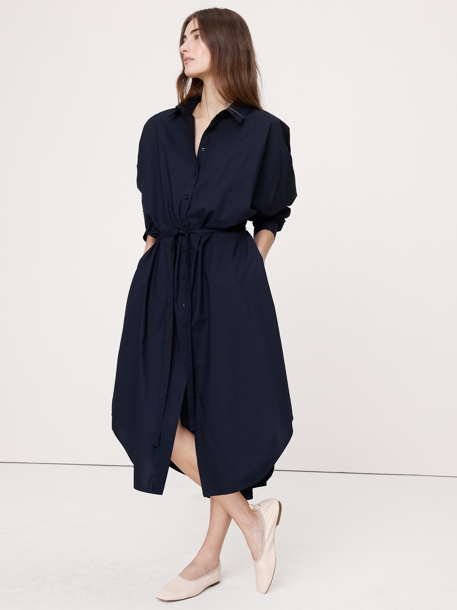 Cotton Poplin Midi Shirt Dress