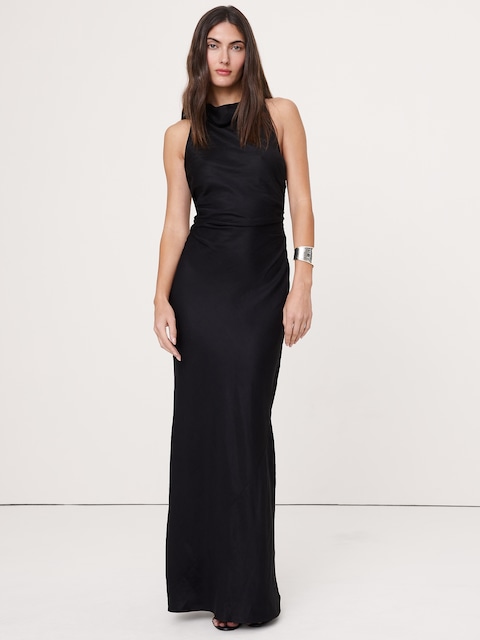 Viscose-Linen Cowl-Neck Dress