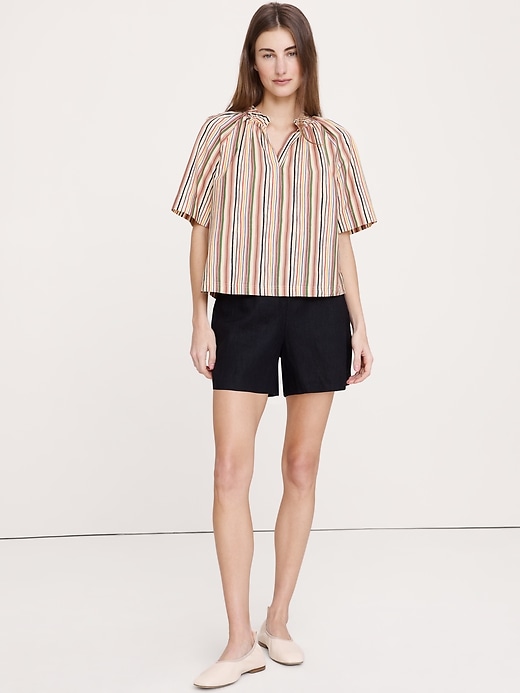 Cotton Poplin Split-Neck Top