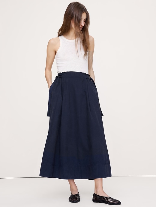 Cotton Twill Side-Tie Maxi Skirt