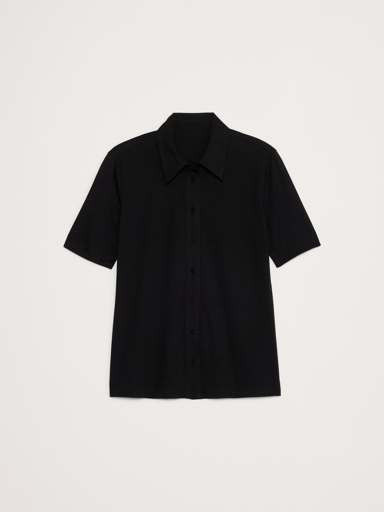 Image number 4 showing, Silky Cotton Short-Sleeve Button-Down Top