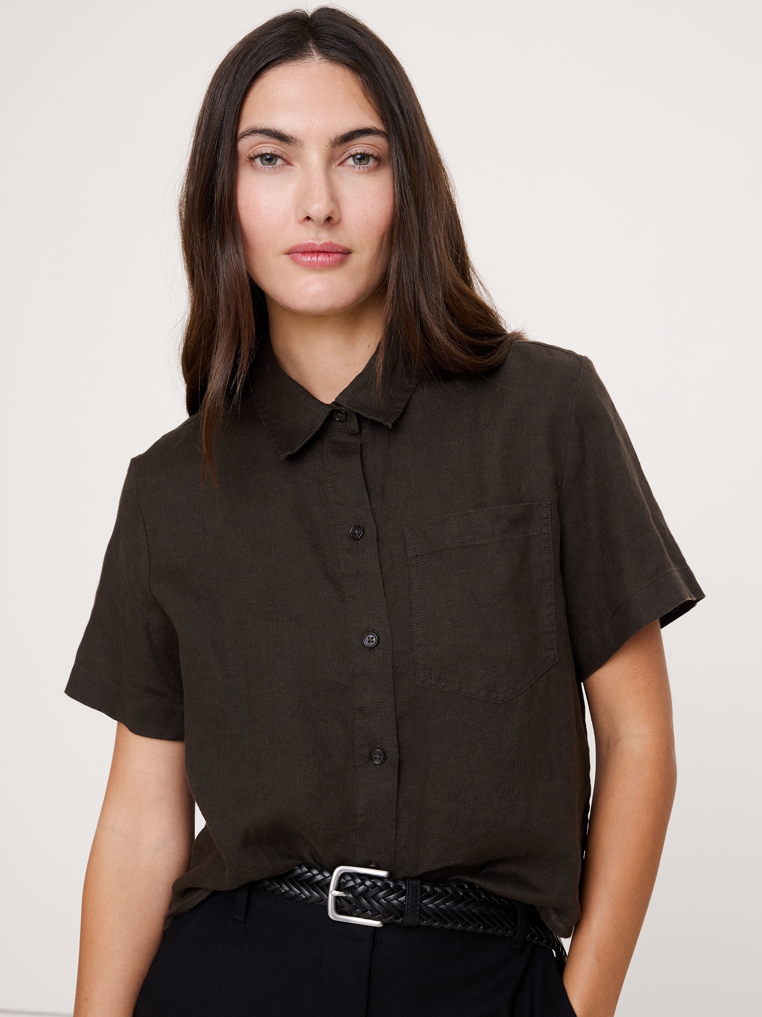 Image number 5 showing, Boxy Linen Cropped Shirt