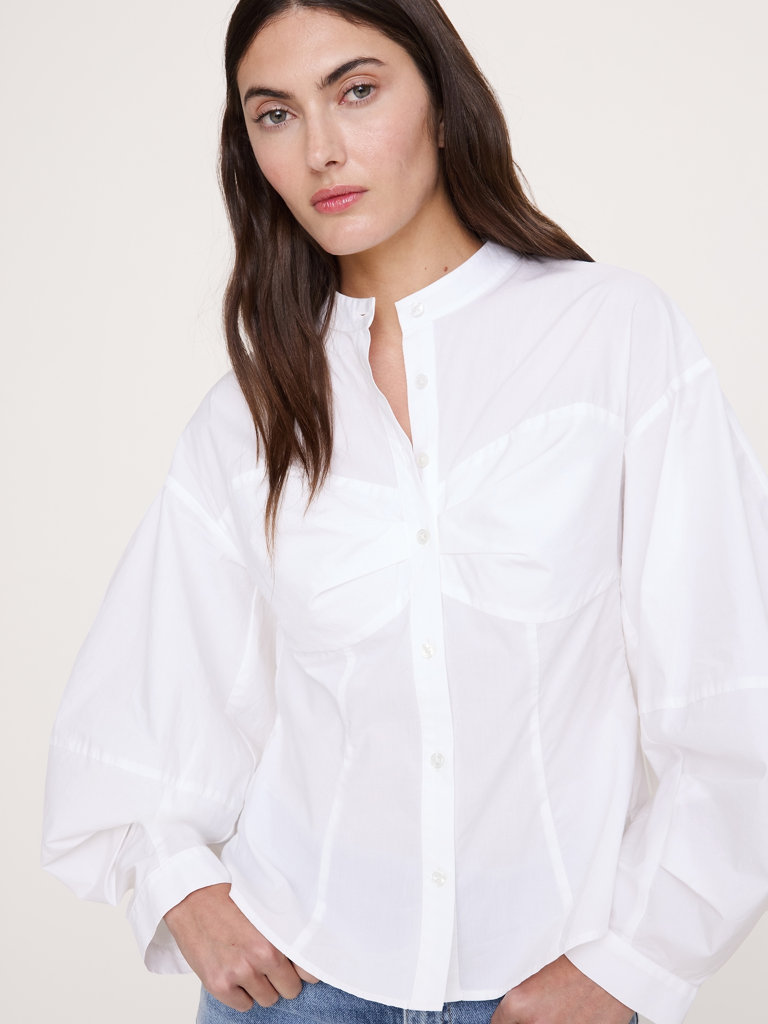 Cotton Poplin Balloon-Sleeve Shirt