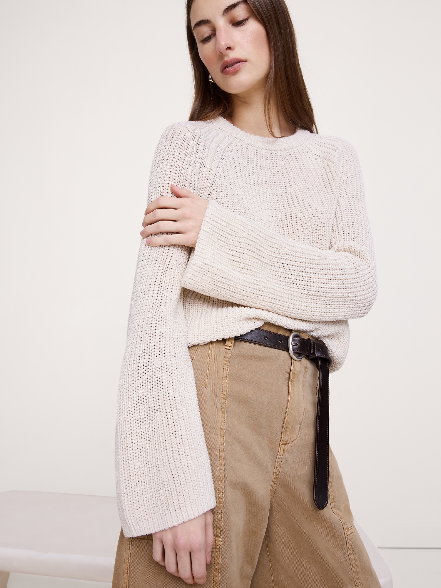 Cotton Flare-Sleeve Sweater