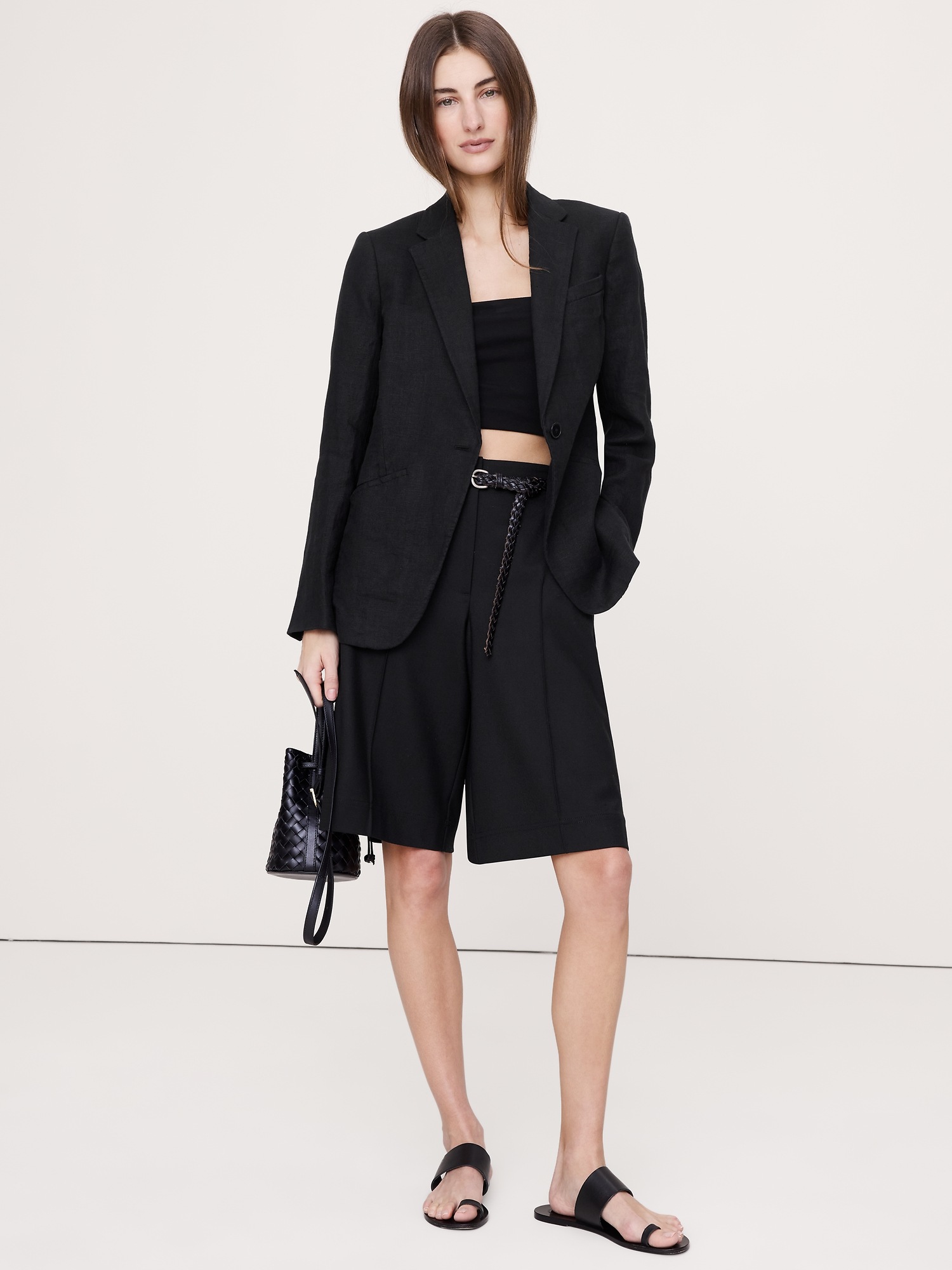 Женский пиджак Banana Republic Slim Linen Blazer, цвет: Чёрный