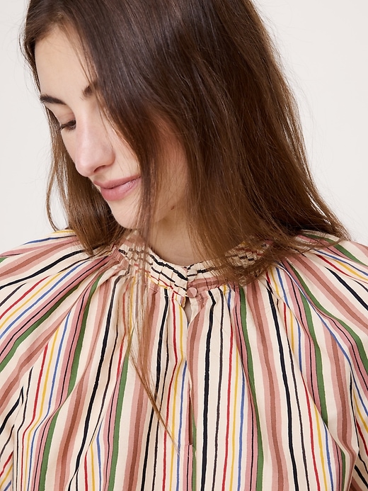 Cotton Poplin Split-Neck Top | Banana Republic
