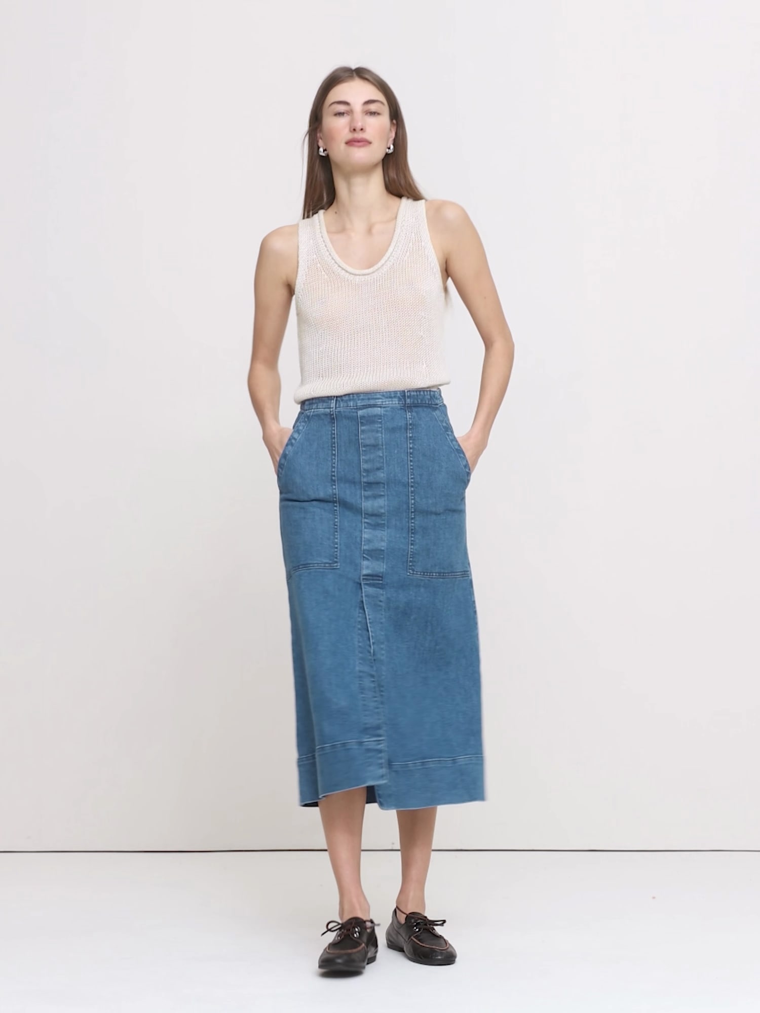 Denim Front-Slit Midi Skirt | Banana Republic